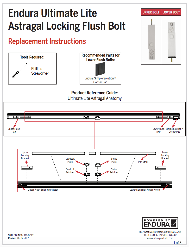 How do I install the Endura Ultimate Lite Astragal Flush Bolt?